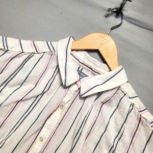 Aerie 100% Cotton Gauze Shirt Womens Medium Striped Button Down Top Coastal Chic